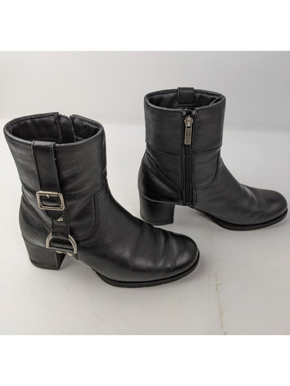 HARLEY DAVIDSON Sadie 84068 Mid Boots Black Side Zip Harness Women Shoes Sz 5.5